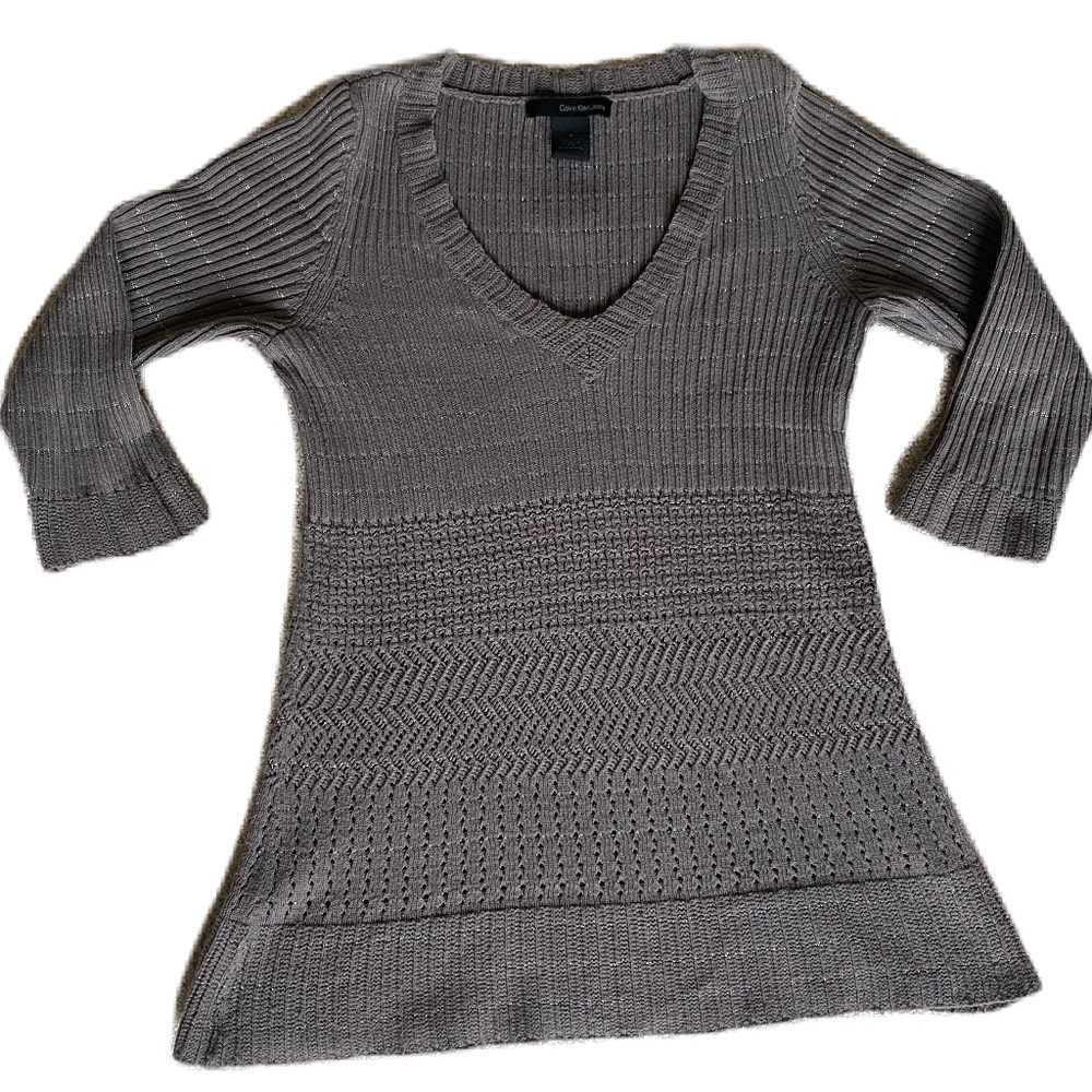 Calvin Klein tunic sweater v-neck metallic thread Medium